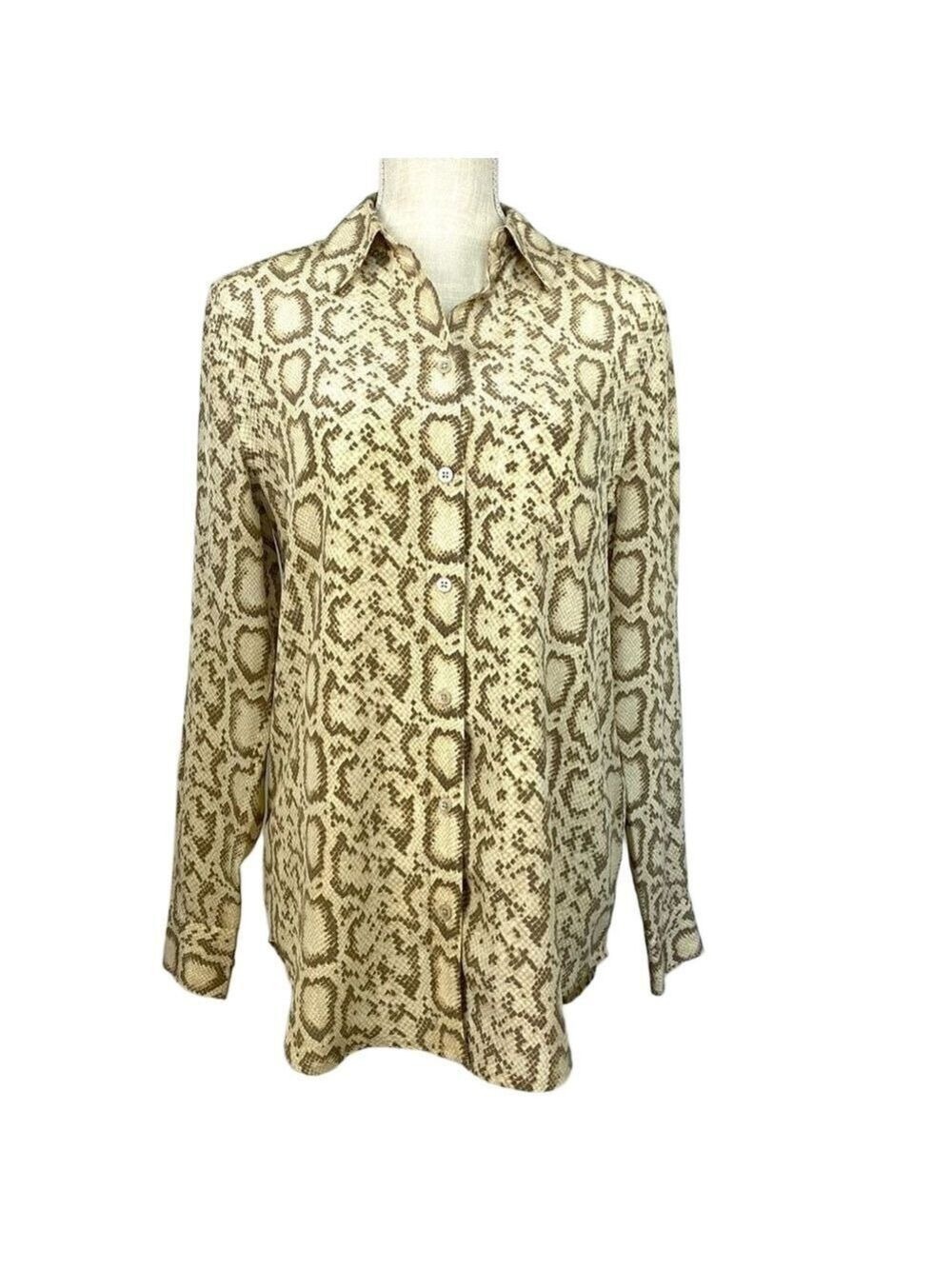 Designer Equipment Femme 100% Silk Keira Tan Snakeskin Print Blouse M